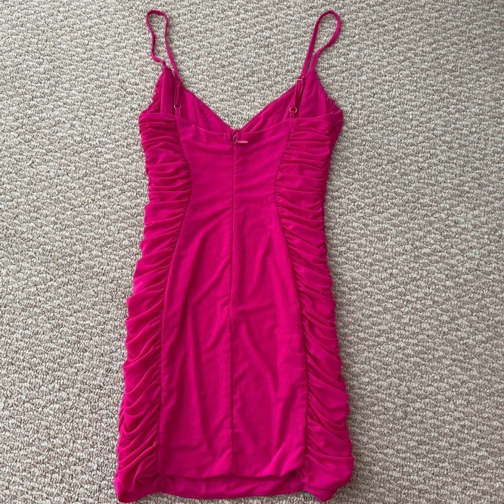 American Threads Hot Pink Ruched Mini Dress - Picture 10 of 10